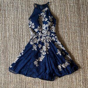 Beautiful Gold Embroidered Navy Blue Dress